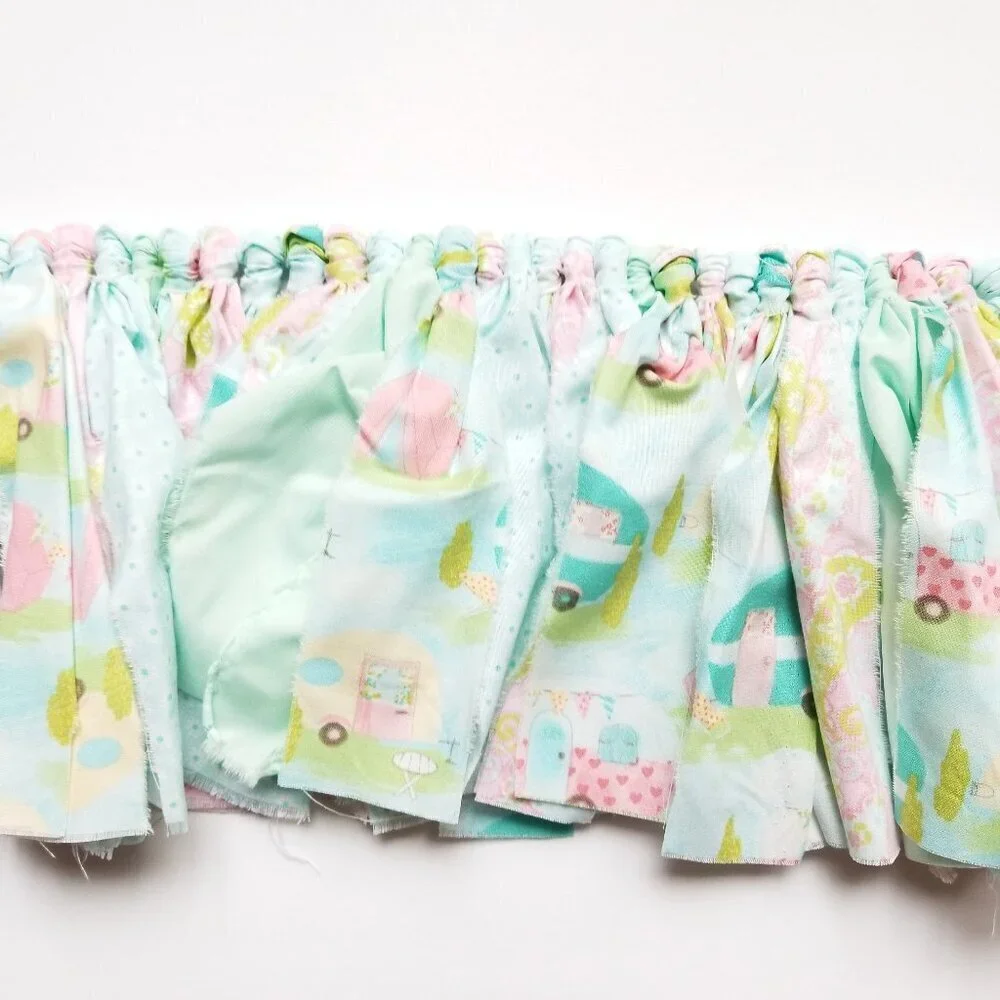 Fabric Banner Wall Hanging | Cubicle Decor, Fabric Garland | Pink Campers | 7’